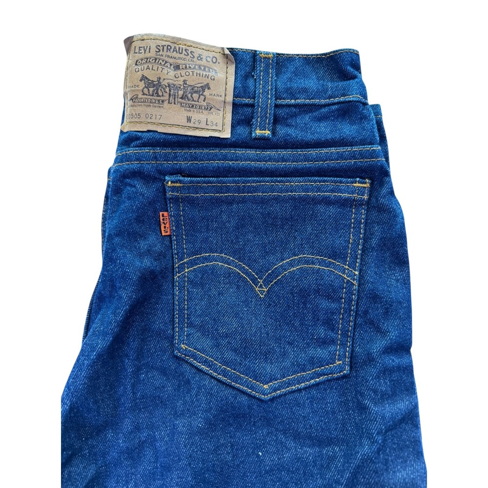 Vintage Levi's 20505 Orange Tab Made USA Jeans W29 L34 Dark Wash Straight Leg - Picture 1 of 16